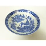 First Period Worcester saucer painted with the Fisherman and cormorant pattern,