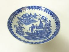 First Period Worcester saucer painted with the Fisherman and cormorant pattern,