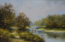 River Scene with Children Playing,