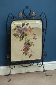 Wrought metal fire screen, painted bevelled mirror, W62cm,
