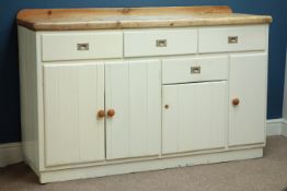 Victorian painted pine kitchen dresser with inset marble cutting block, four drawers and cupboards,