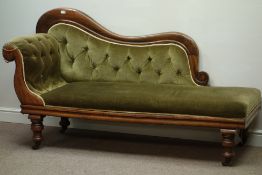 19th century walnut and pine framed chaise tongue, shaped back,