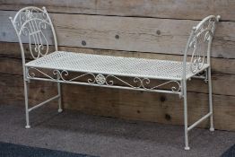 Wrought metal two seat garden bench, white finish, W130cm,