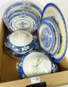 Pair of Copeland Spode blue and white tureens with two matching plates and two sets of three