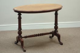Victorian walnut oval occasional table on stretcher base, 90cm x 54cm,