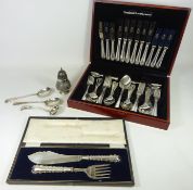 Canteen of Sanders & Bowers silver plated cutlery, six place settings, Victorian sugar sifter,