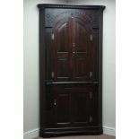 18th century oak double barrel back corner cabinet, arched fielded panelled doors,