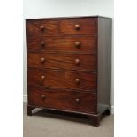 Large 19th century mahogany chest, two short and four long oak lined drawers, with banded top,