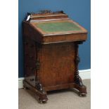 Victorian figured walnut and satinwood davenport, sloped leather inset top,