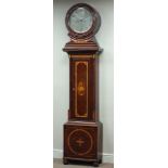 Early 19th century inlaid mahogany drum head longcase clock circular silvered dial with subsidiary