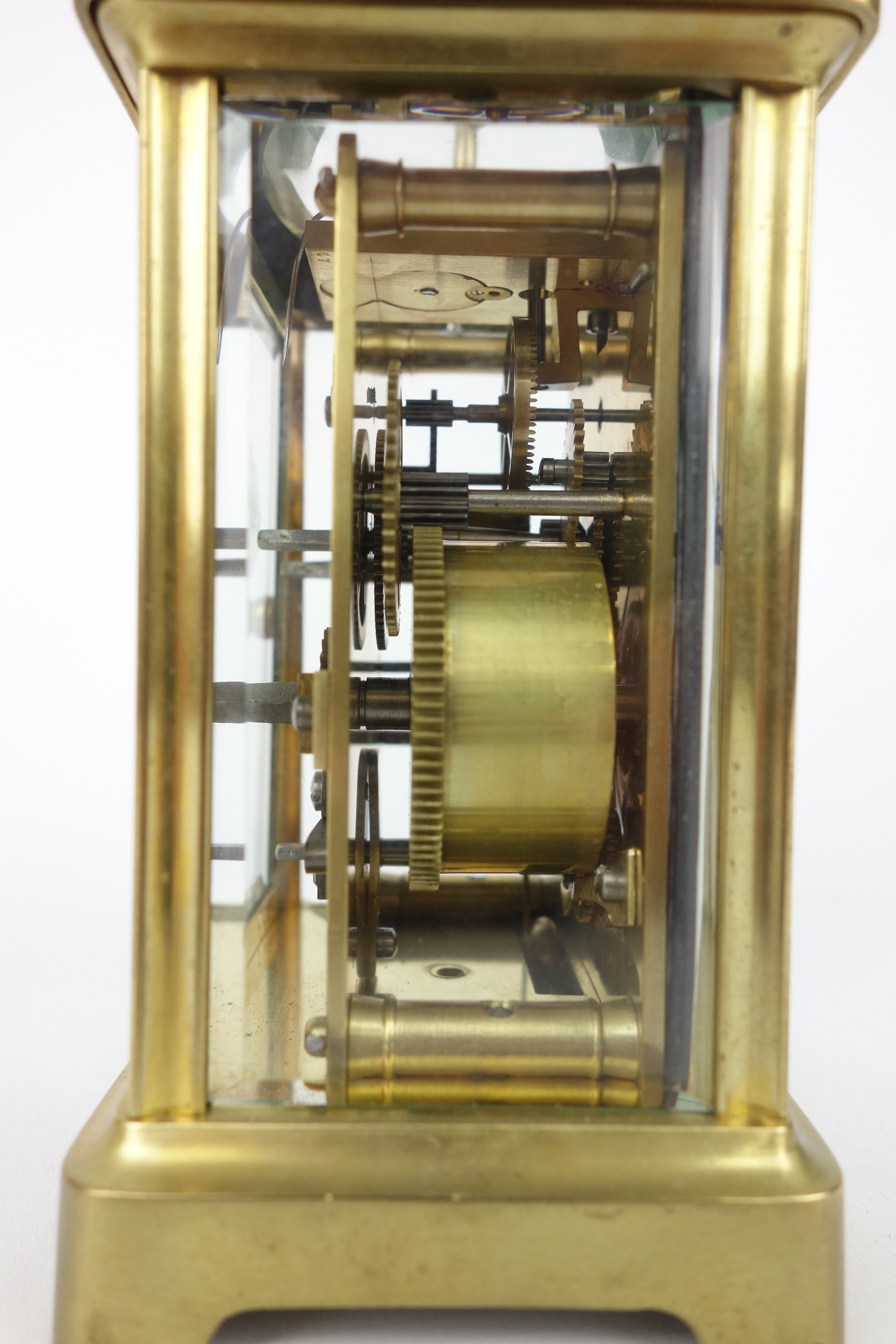 20th century French brass carriage clock, with subsidiary alarm dial striking on bell, stamped 417, - Image 3 of 3