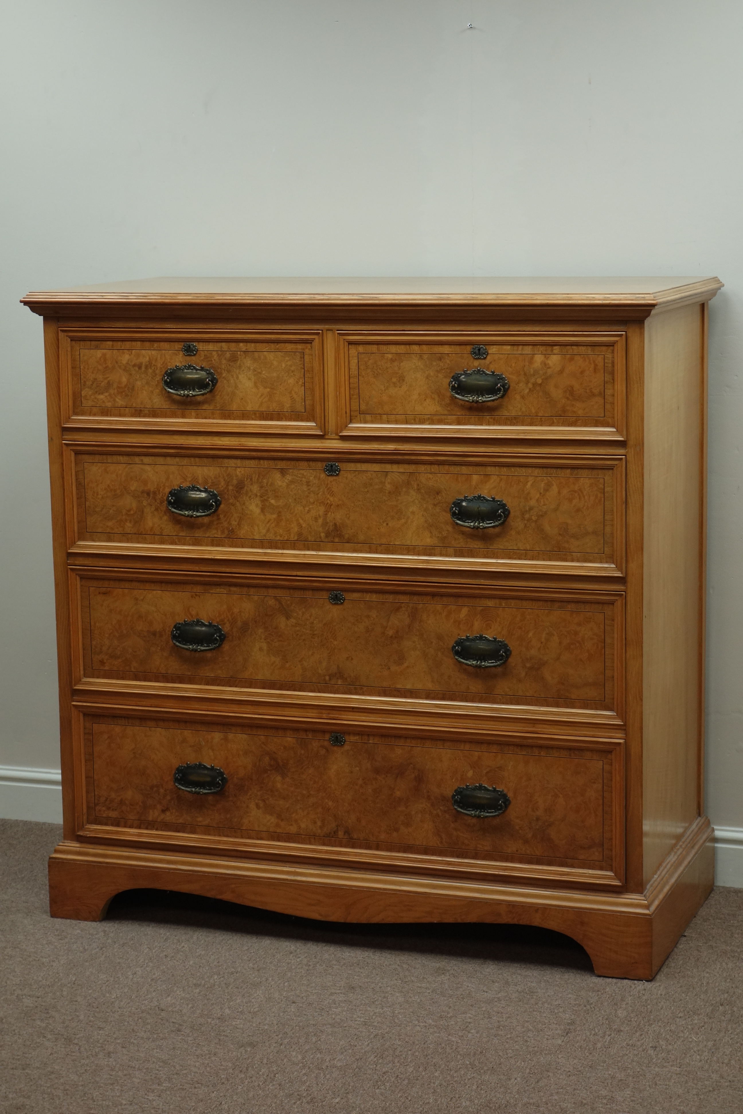 Quality late 19/early 20th century elm and burr elm chest,