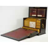 Victorian Coromandel wood triple hinged correspondence box with fold down leather writing surface,