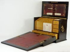 Victorian Coromandel wood triple hinged correspondence box with fold down leather writing surface,