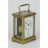 20th century French brass carriage clock, with subsidiary alarm dial striking on bell, stamped 417,