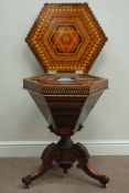 Victorian Scottish walnut hexagonal work table, probably Ayrshire,