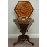Victorian Scottish walnut hexagonal work table, probably Ayrshire,