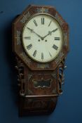 Victorian figured walnut drop dial clock, inlaid with pewter and brass, twin fusee movement,