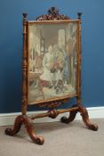 Victorian walnut Scottish fire screen,