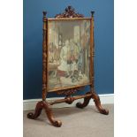 Victorian walnut Scottish fire screen,