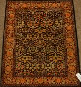 Persian hand knotted silk rug carpet, floral field within Herati borders,