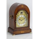 Edwardian inlaid rosewood lancet shaped mantel clock, arched glazed door,