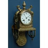 Late 19th century French brass bracket clock with white Roman dial,