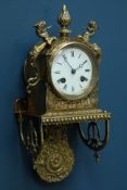 Late 19th century French brass bracket clock with white Roman dial,