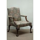 Quality mahogany Georgian style armchair, wide serpentine seat, carved detail,