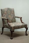 Quality mahogany Georgian style armchair, wide serpentine seat, carved detail,