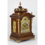 Late 19th century ormolu mounted walnut mantel clock, brass dial with silvered chapter, by R S.