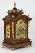 Late 19th century ormolu mounted walnut mantel clock, brass dial with silvered chapter, by R S.