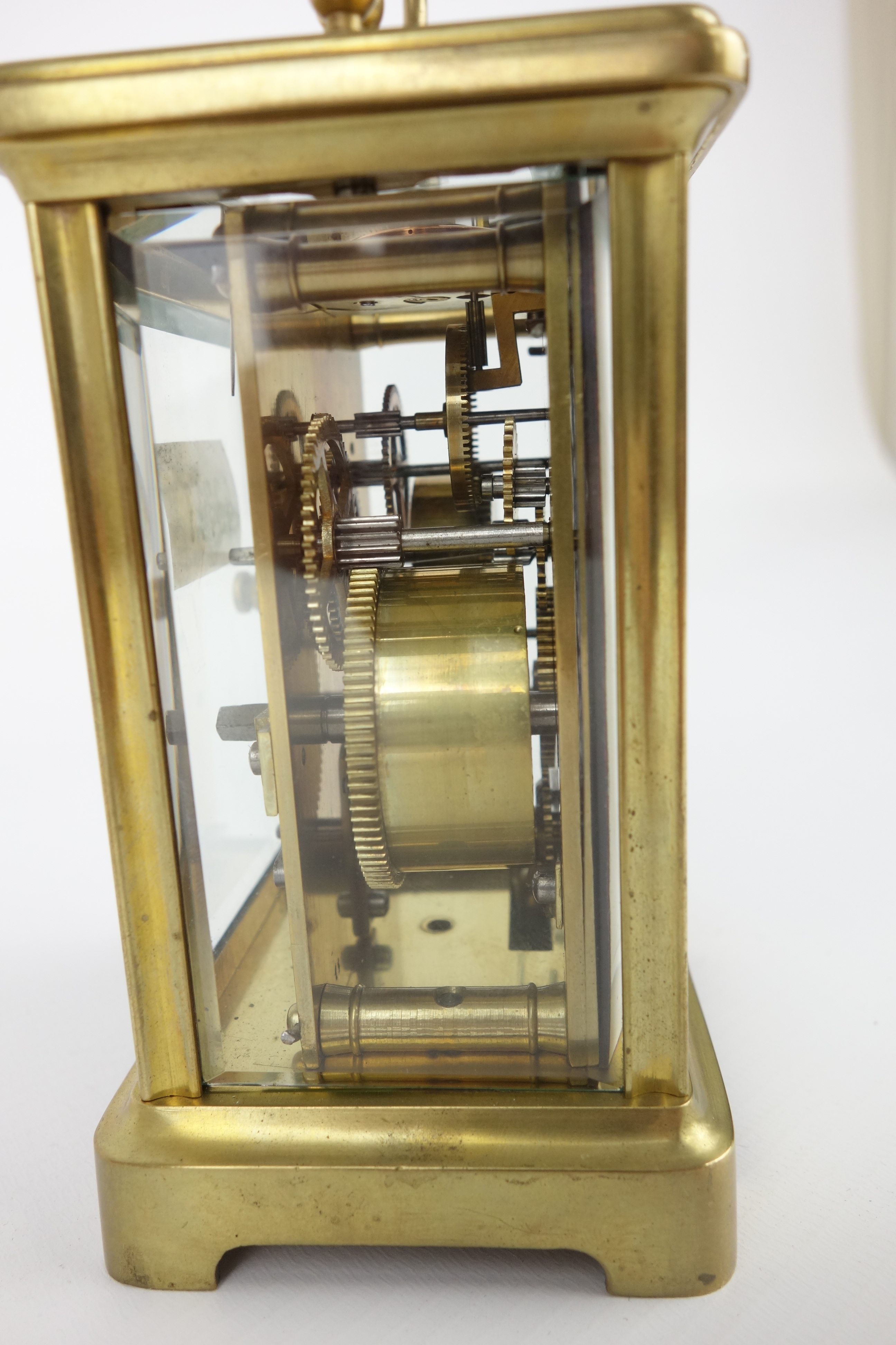 20th century French brass carriage clock, with subsidiary alarm dial striking on bell, stamped 417, - Image 2 of 3