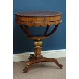 Early 19th century mahogany and walnut banded oval sewing table,