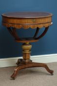 Early 19th century mahogany and walnut banded oval sewing table,
