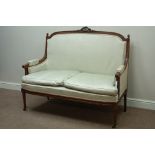 Early 19th century oak Louis XVI style French settee, carved pediment,