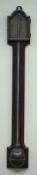 18th century mahogany stick barometer, paper register indistinctly inscribed '.......