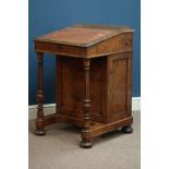 Victorian figured walnut davenport, brass gallery, sloped leather inset top,