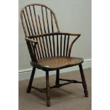 Late 18th century and later Windsor armchair, dished elm seat, yew wood top hoop and sticks,