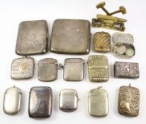 Two hallarked silver cigarette cases, four vestas and a matchbox cover approx 9oz and other vestas,
