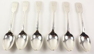 Set of six silver fiddle pattern teaspoons by Henry Holland London 1853 approx 5oz