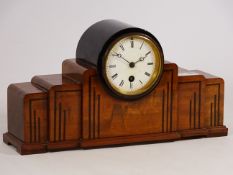 Late 19th century mahogany and ebonised staggered mantel clock, circular enamel dial,