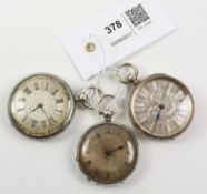 Three continental silver key wound pocket watches stamped 935 and fine silver Condition