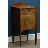 19th century walnut serpentine front bedside pot cupboard, single drawer, square tapering supports,