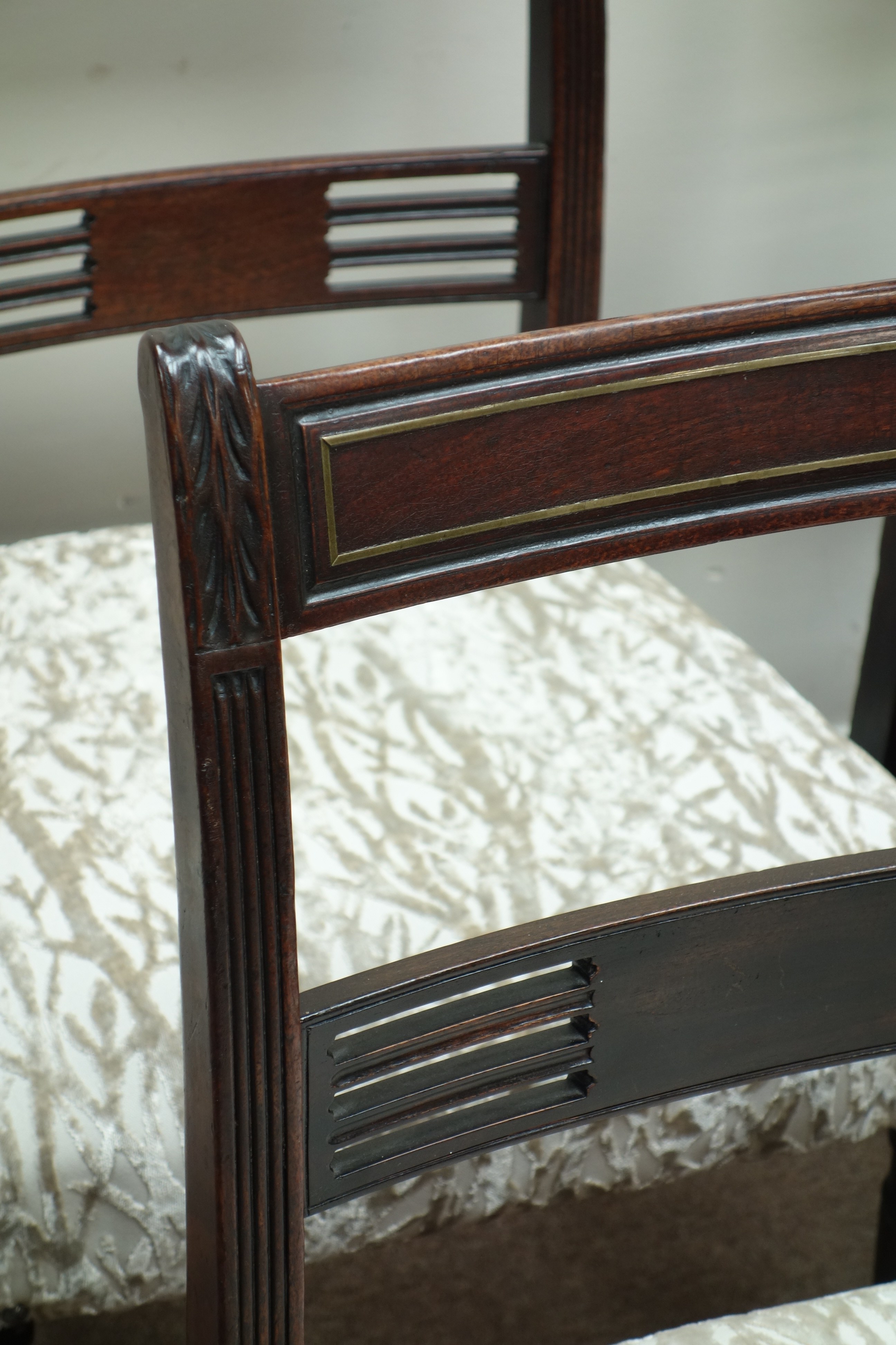 Set six Regency mahogany dining chairs, brass inlay, - Image 3 of 3