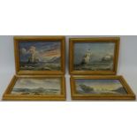 Sailing Vessels off Shore, four early 20th century watercolours one initialled R.S.F.