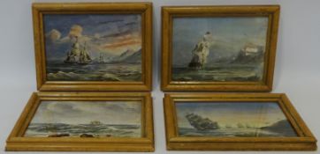 Sailing Vessels off Shore, four early 20th century watercolours one initialled R.S.F.