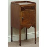 George III figured mahogany pot cupboard bedside, single drawer and cupboard, W36cm, H77cm,