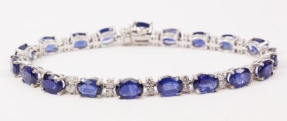 Oval sapphire and brilliant cut diamond white gold bracelet stamped 750 (sapphires approx 18 carat