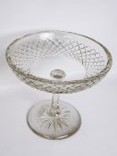 Heavy lead crystal glass pedestal fruit bowl with hobnail & star cut decoration,